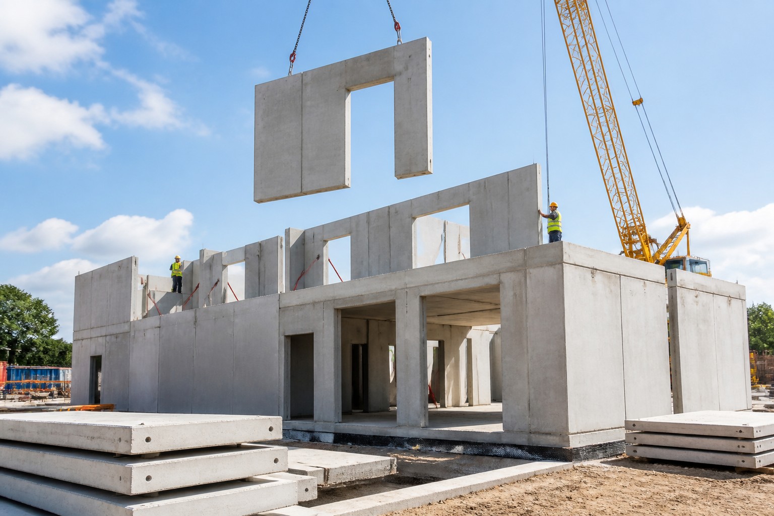 prefabricated building construction with concrete panels