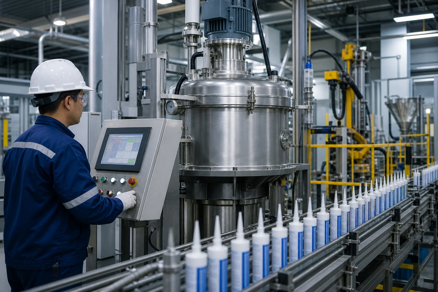 sealant factory mixing machine and production line with operator