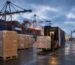 export pallets of sealant cartons loaded at container port terminal